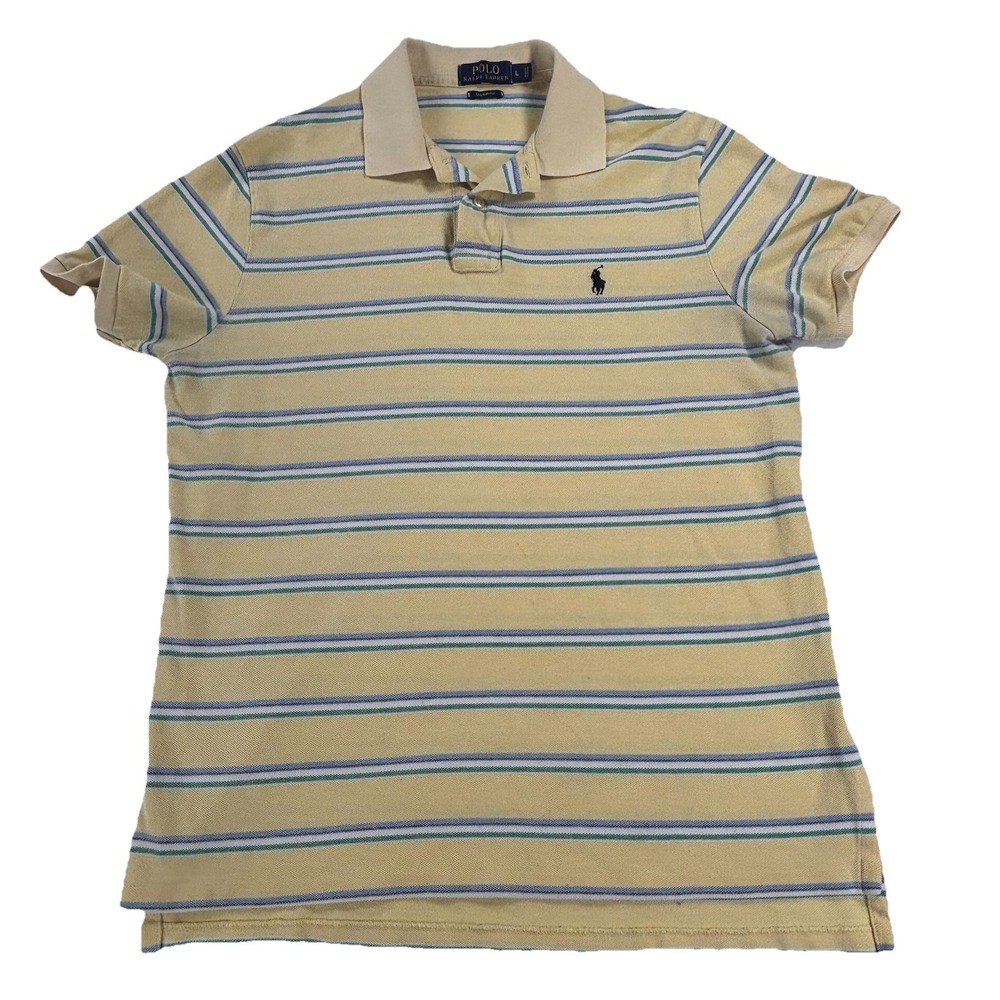 Polo Ralph Lauren Collar Shirt Short Sleeve Mens Large Yellow Custom Fit Preppy